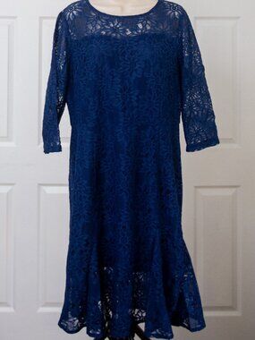 Deep Blue Floral Lace Midi Dress
